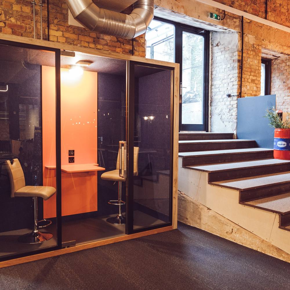 Phone booth for calls at Double9 coworking, Riga