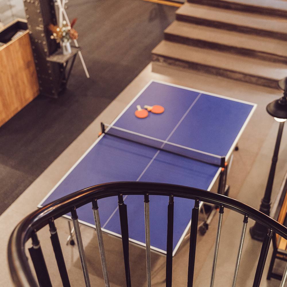 Table tennis and lounge at Double9 coworking, Riga